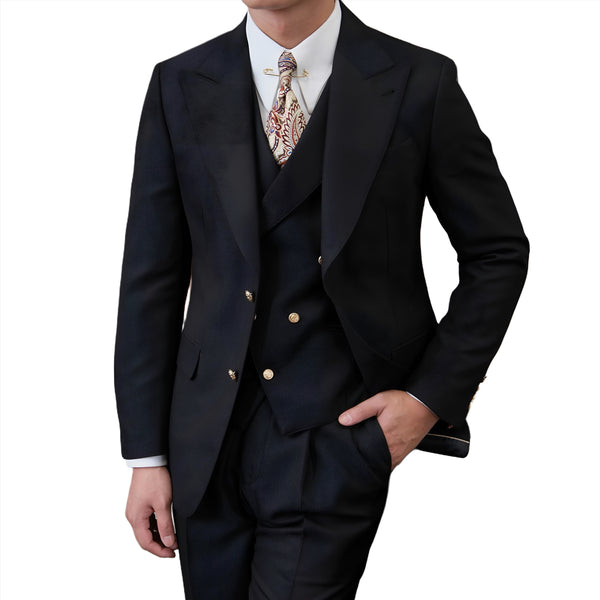 Jet Black Milano Suit (Includes: Jacket + Waistcoat + Trousers)