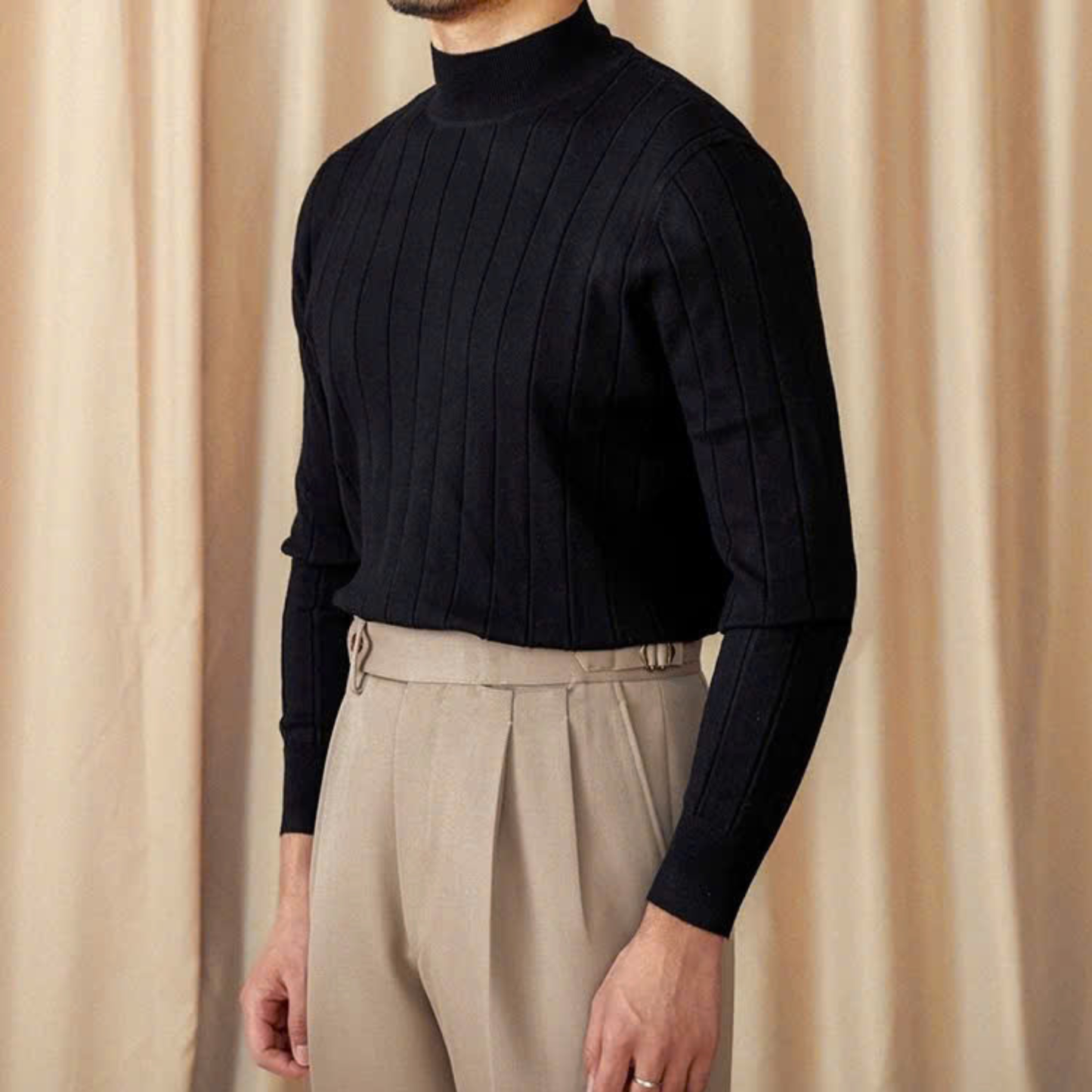 Ribbed Mock-Neck Knit