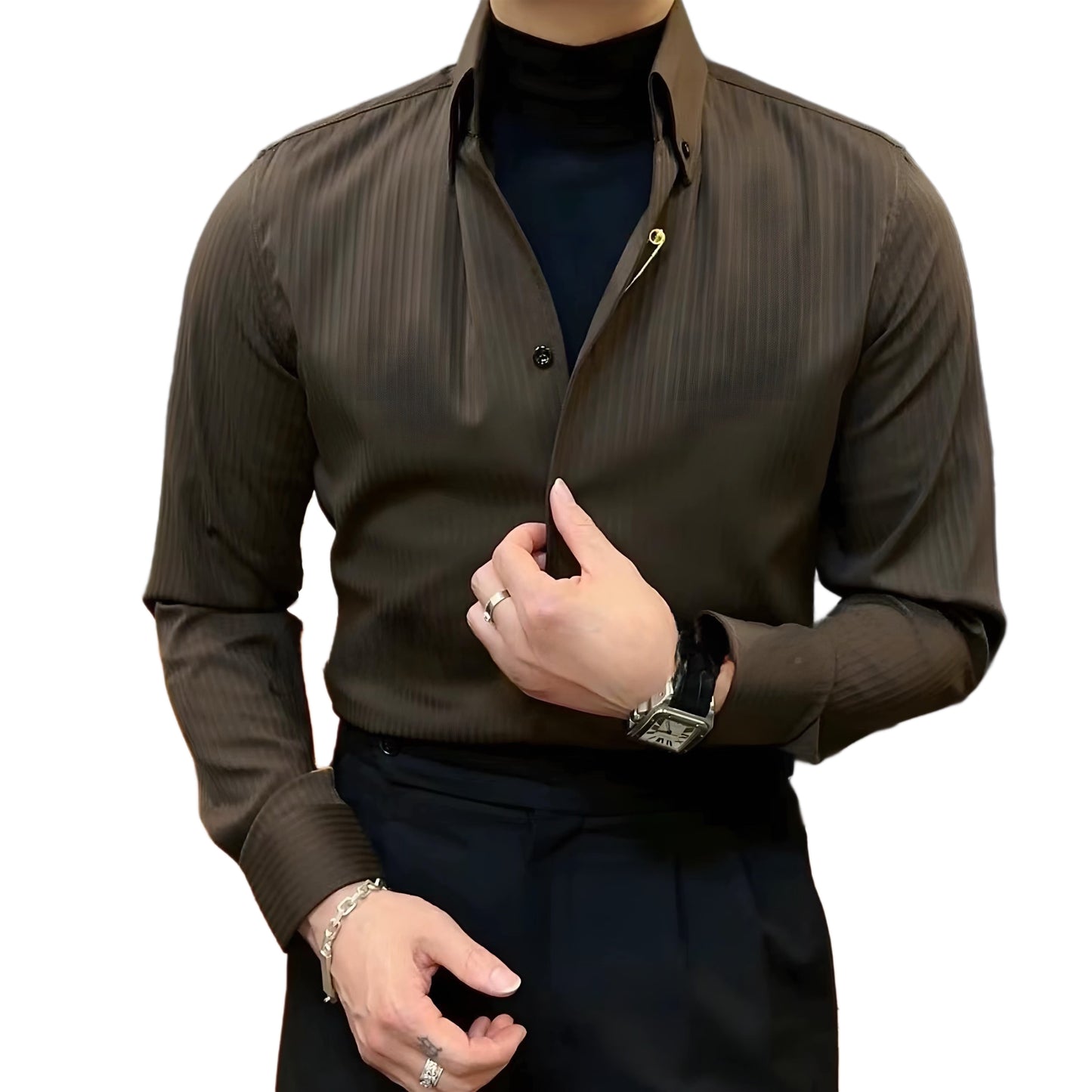 Tiger Pin Striped Button Down Shirt