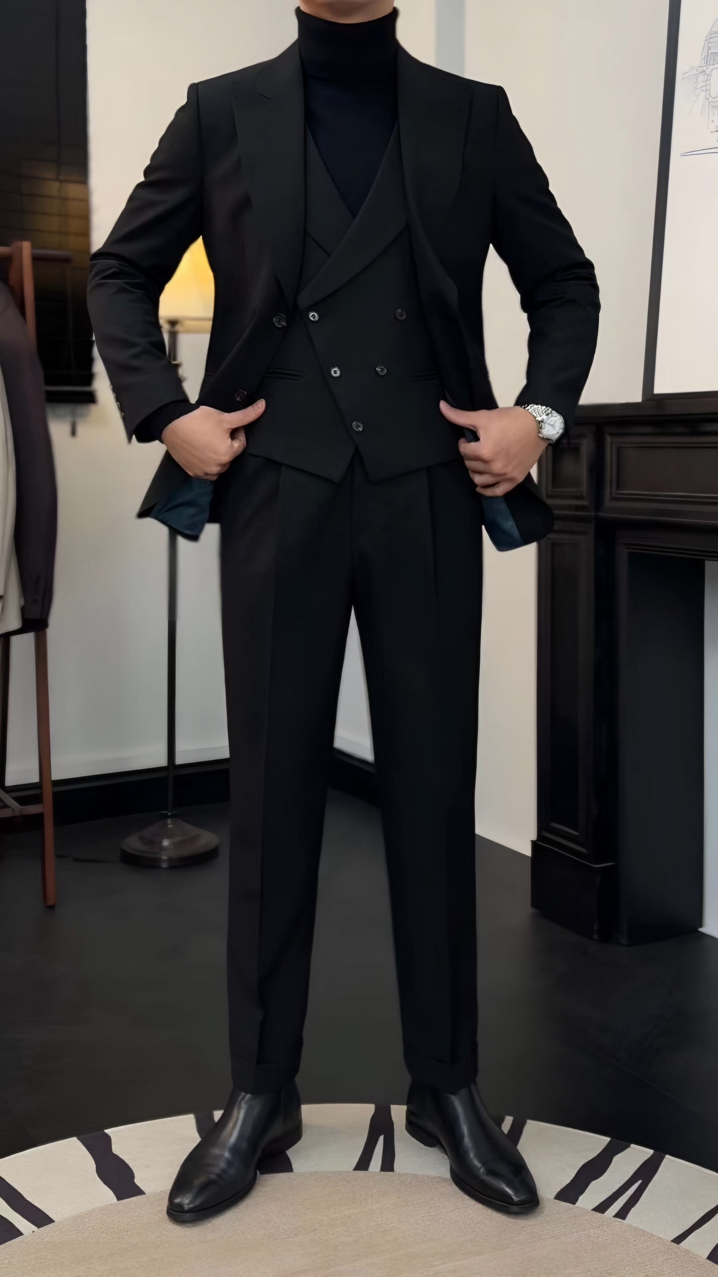 Black Milano Suit (Includes: Jacket + Waistcoat + Trousers)