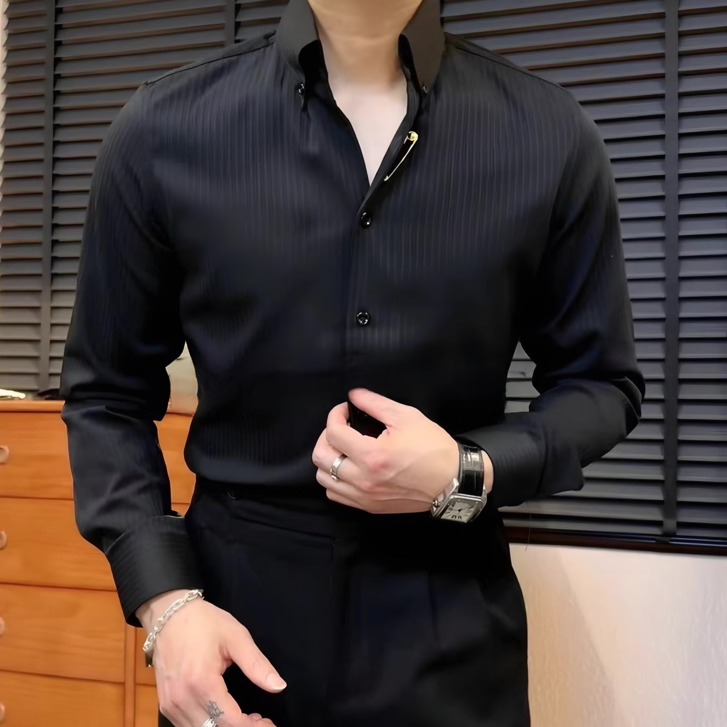 Tiger Pin Striped Button Down Shirt