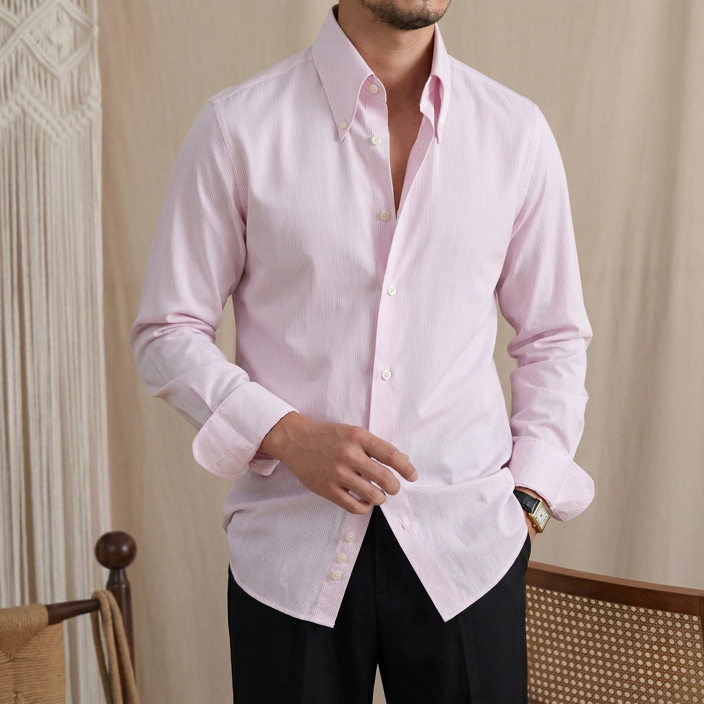 Stripe Point Collar Shirt