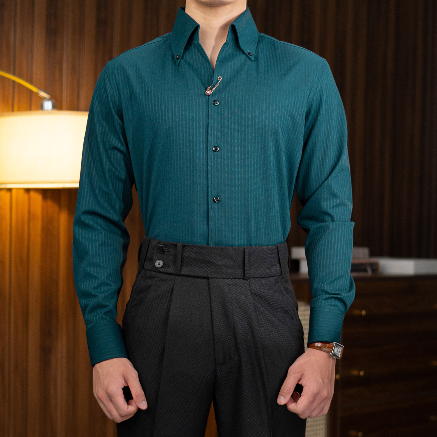Tiger Pin Striped Button Down Shirt