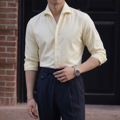 Modern Denim Shirt with Hidden Button-Down Collar