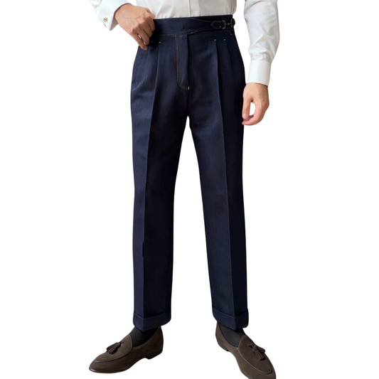 Gurkha Double-Pleat Denim Trousers