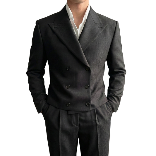 Black Padova Suit - Crop Jacket (Includes: Jacket + Trousers)
