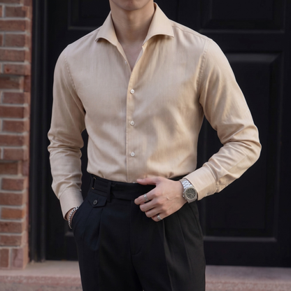 Modern Denim Shirt with Hidden Button-Down Collar