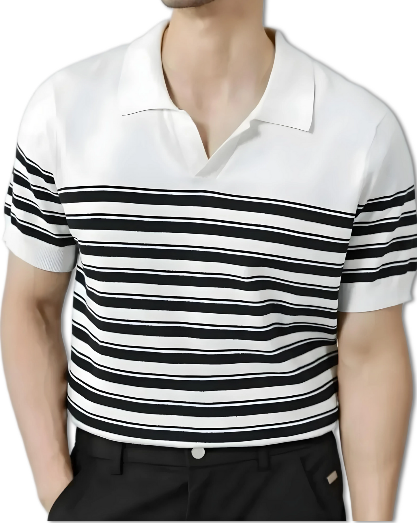 Classic Knit Striped Mesh Polo