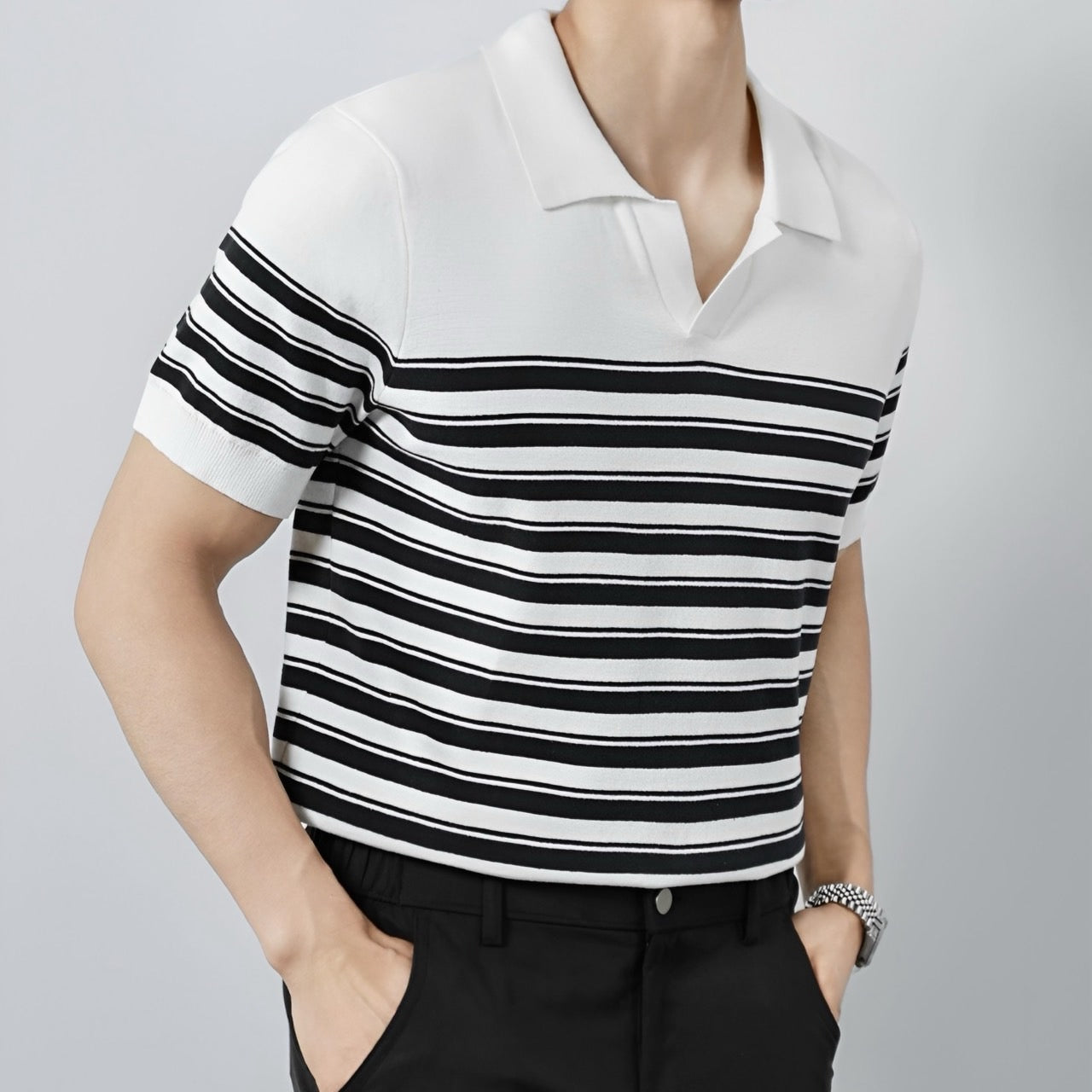 Classic Knit Striped Mesh Polo