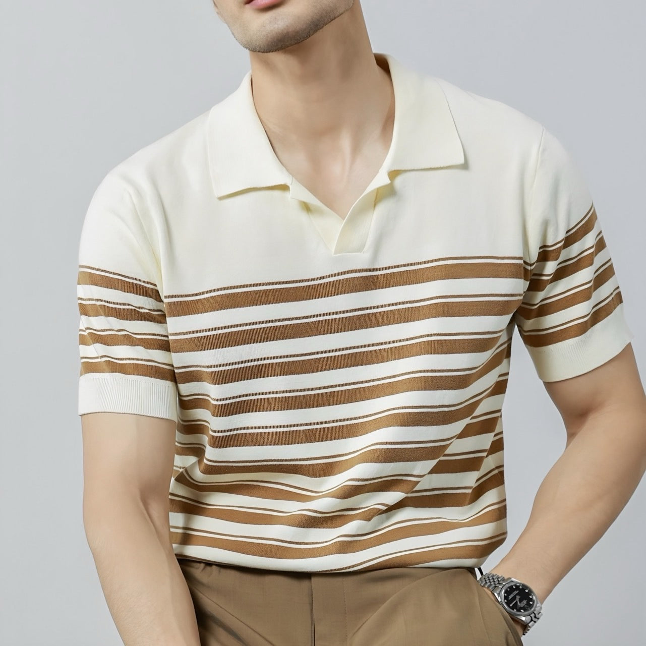 Classic Knit Striped Mesh Polo