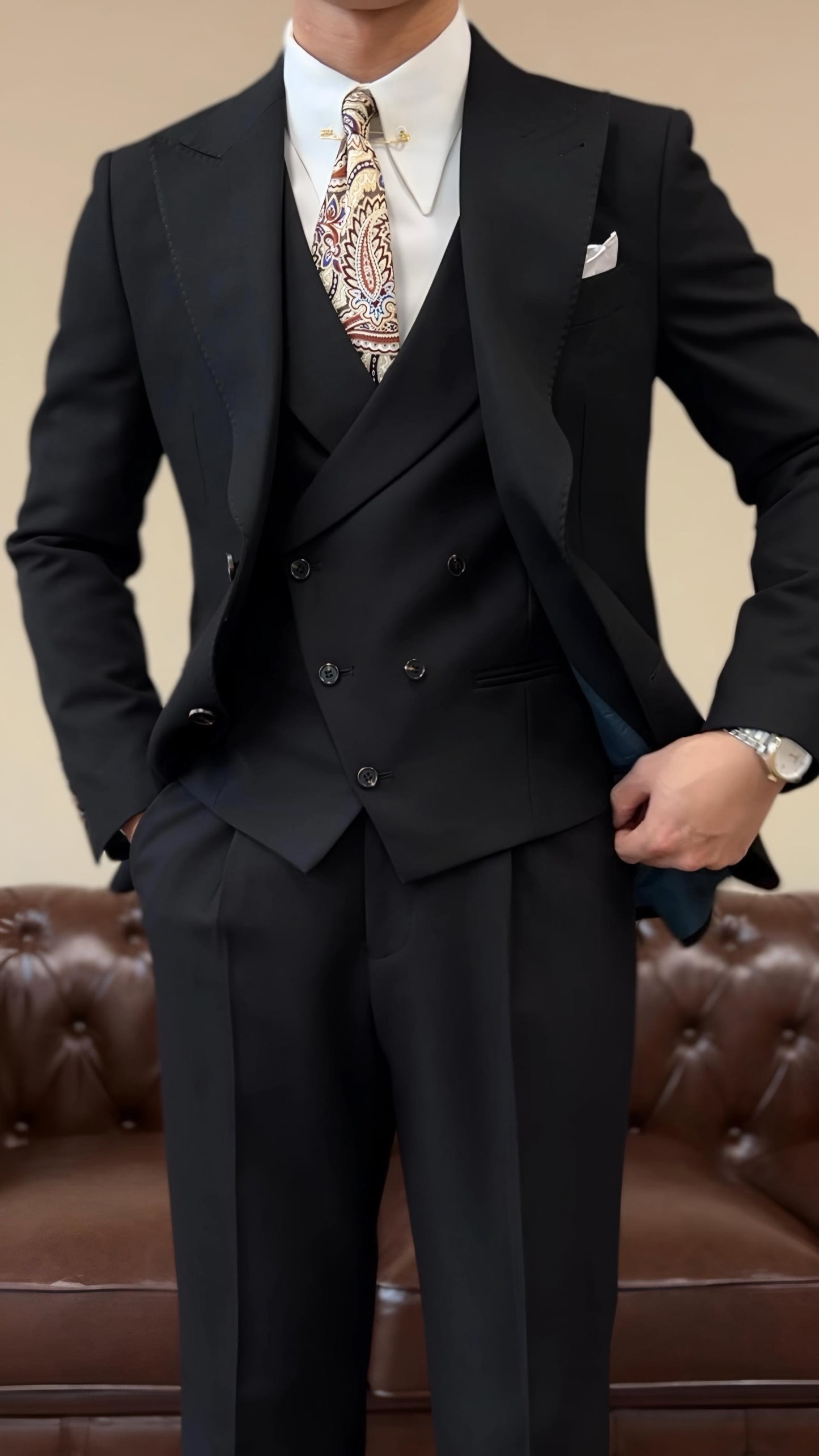 Black Milano Suit   (Includes: Jacket + Waistcoat + Trousers)