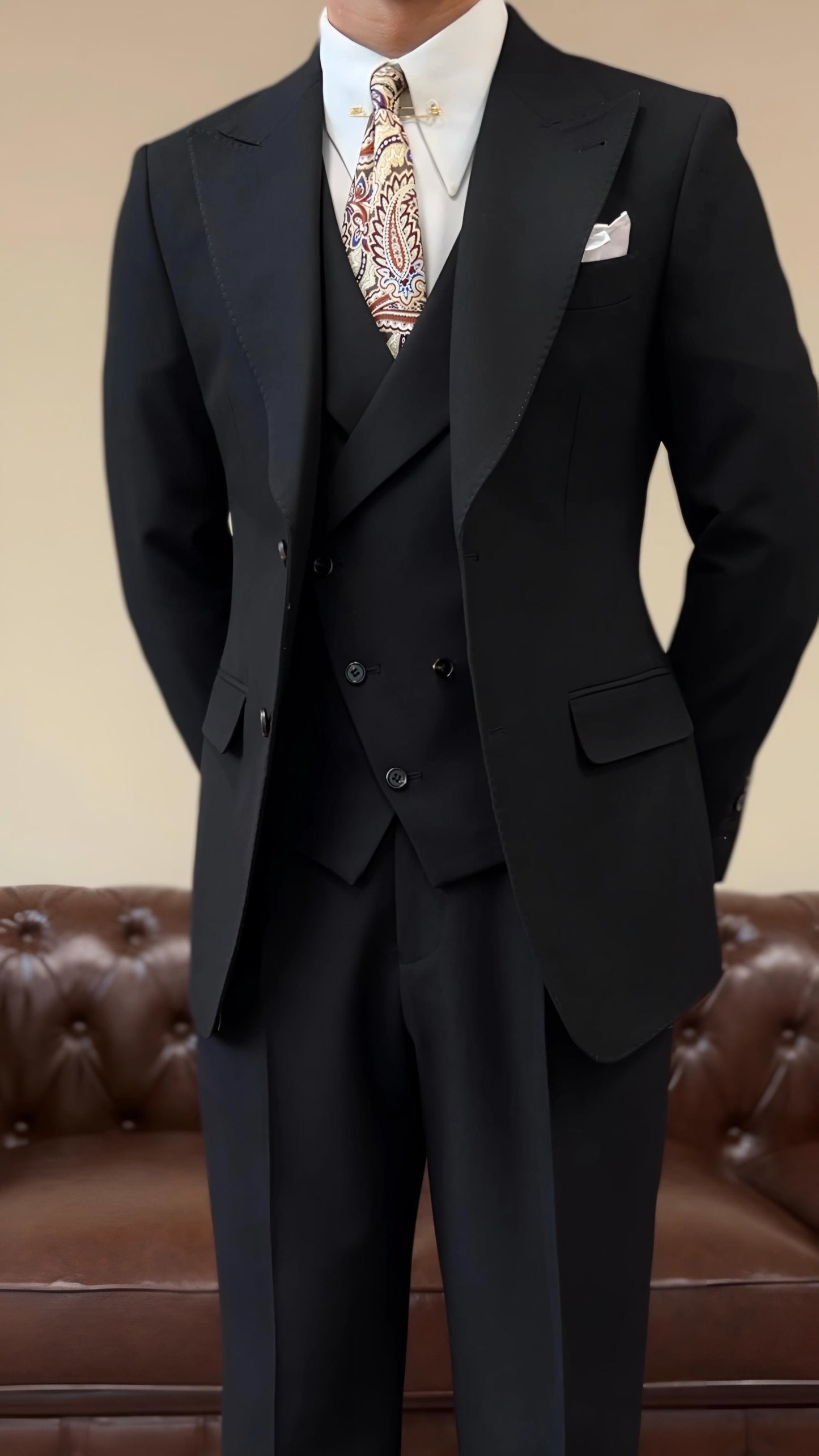 Black Milano Suit   (Includes: Jacket + Waistcoat + Trousers)