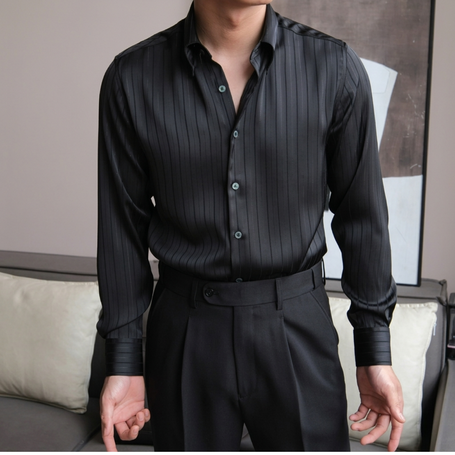 Lugano Metallic Silk Striped Shirt