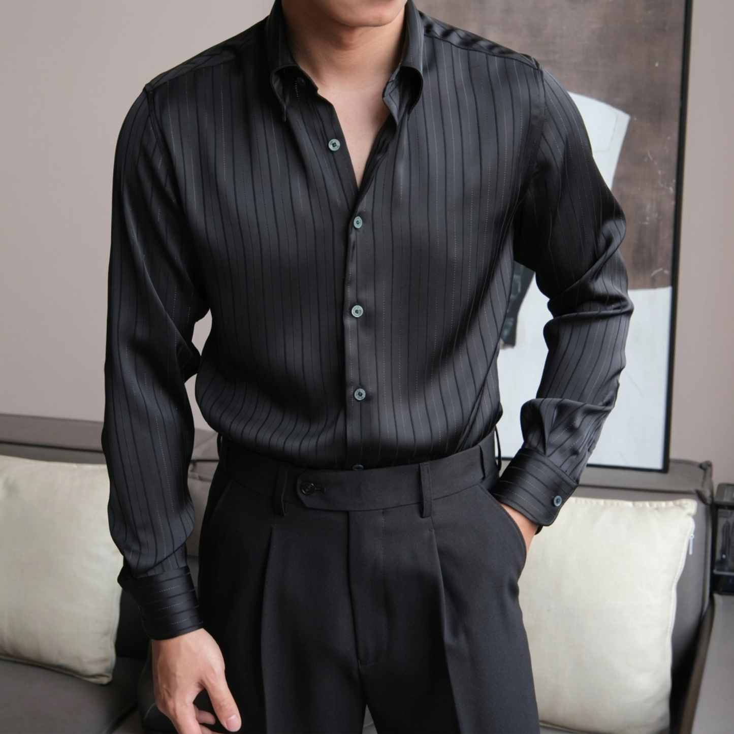 Lugano Metallic Silk Striped Shirt