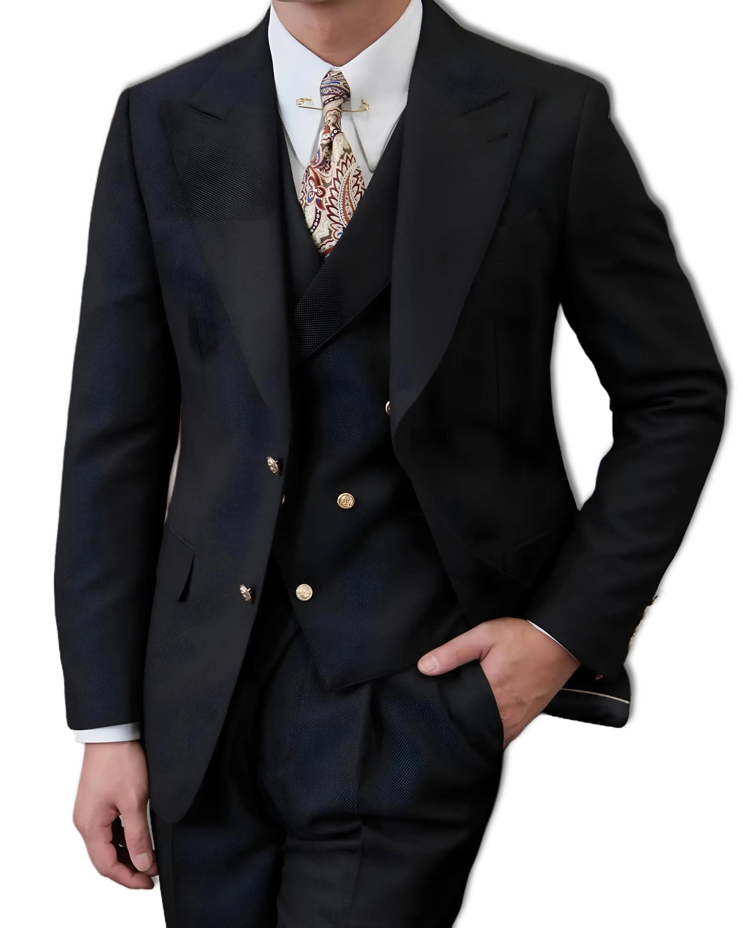 Jet Black Milano Suit (Includes: Jacket + Waistcoat + Trousers)