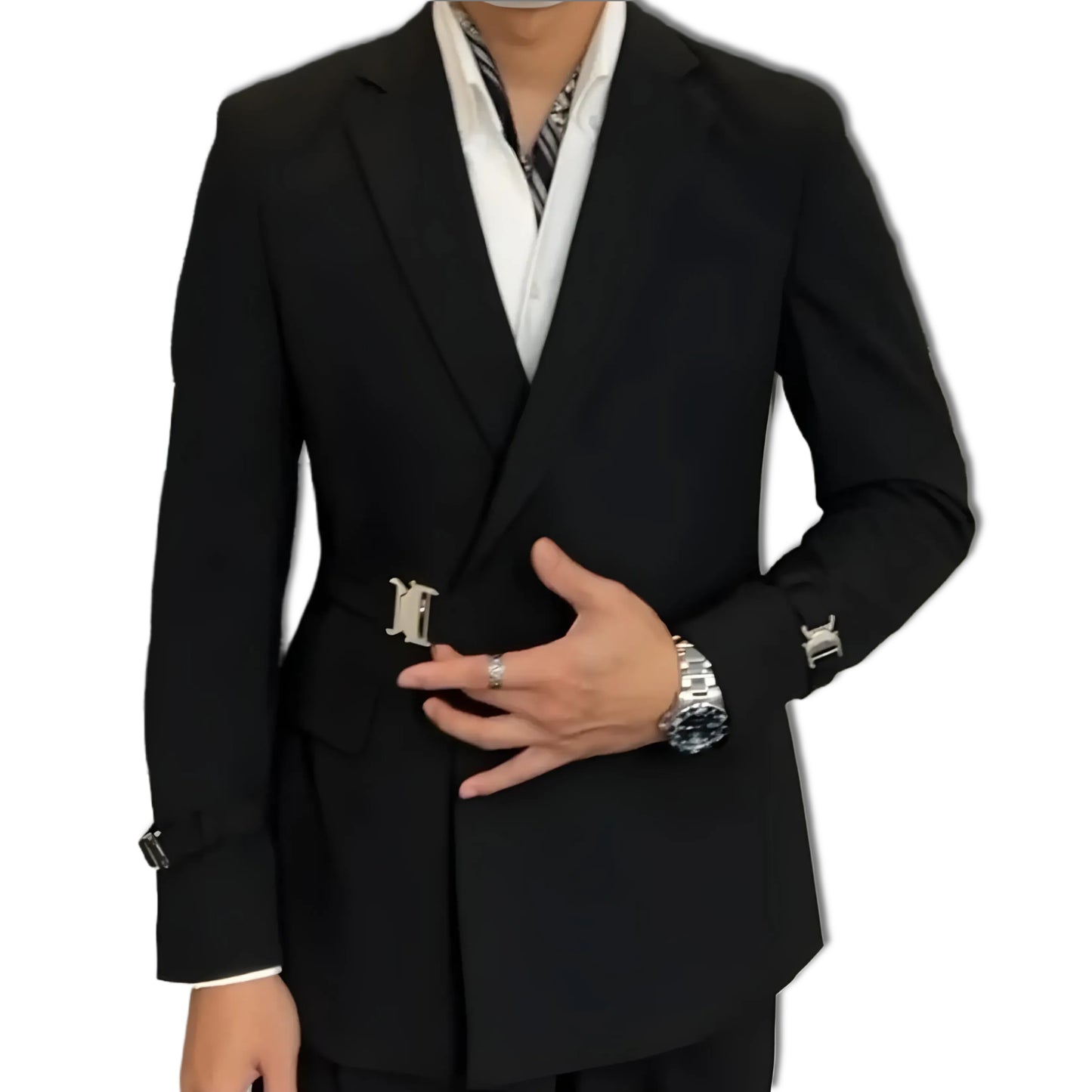 Notch Lapel Suit Jacket with Metal Buttons