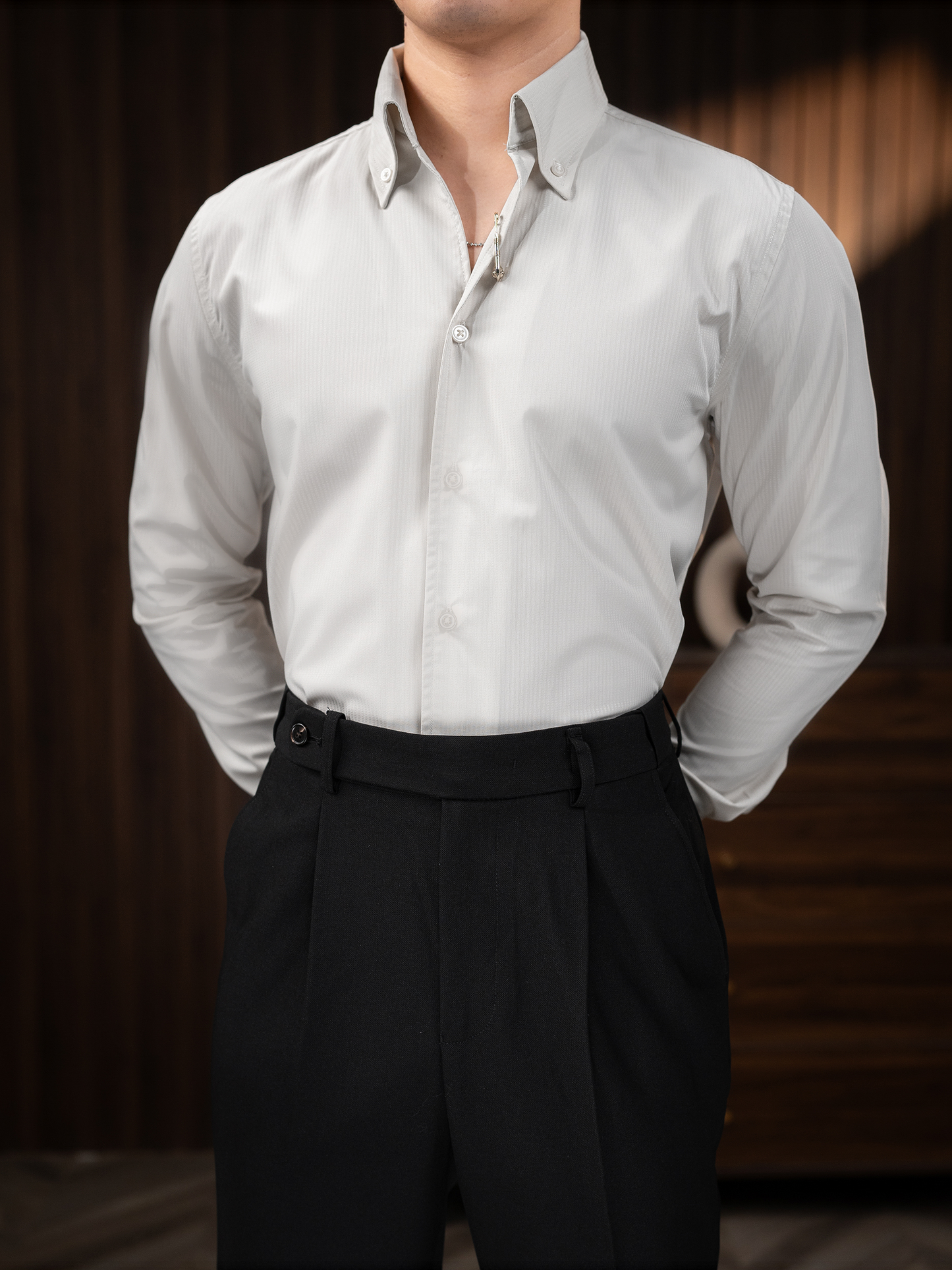 Tiger Pin Striped Button Down Shirt