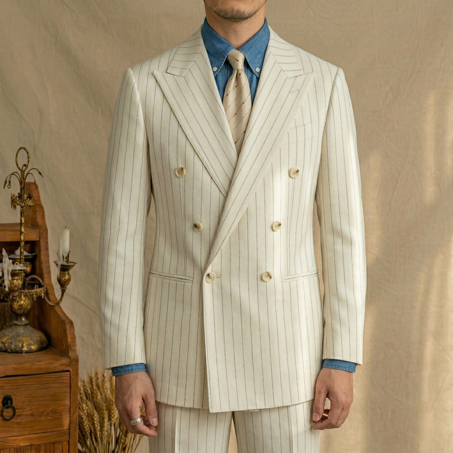 Portofino Ivory Pinstripe Suit