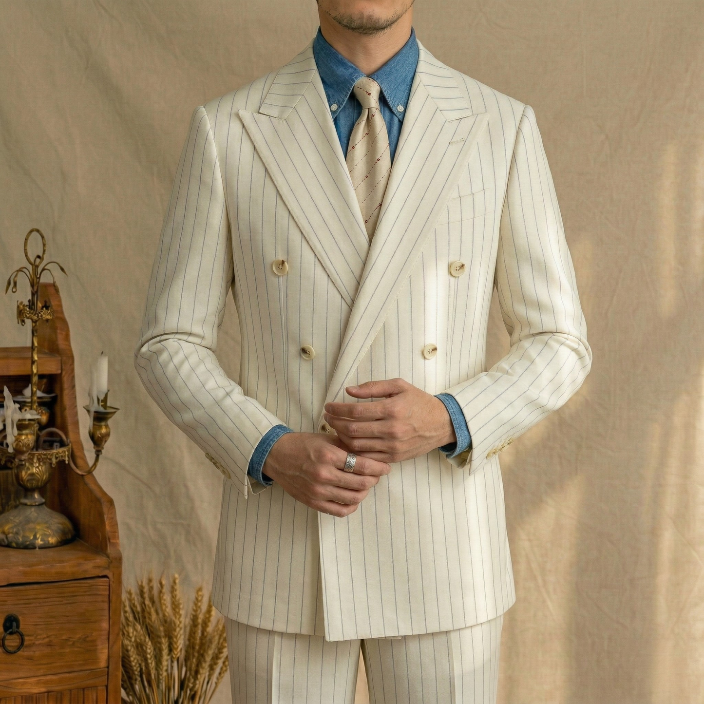 Portofino Ivory Pinstripe Suit
