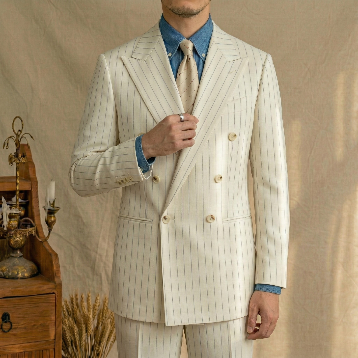 Portofino Ivory Pinstripe Suit