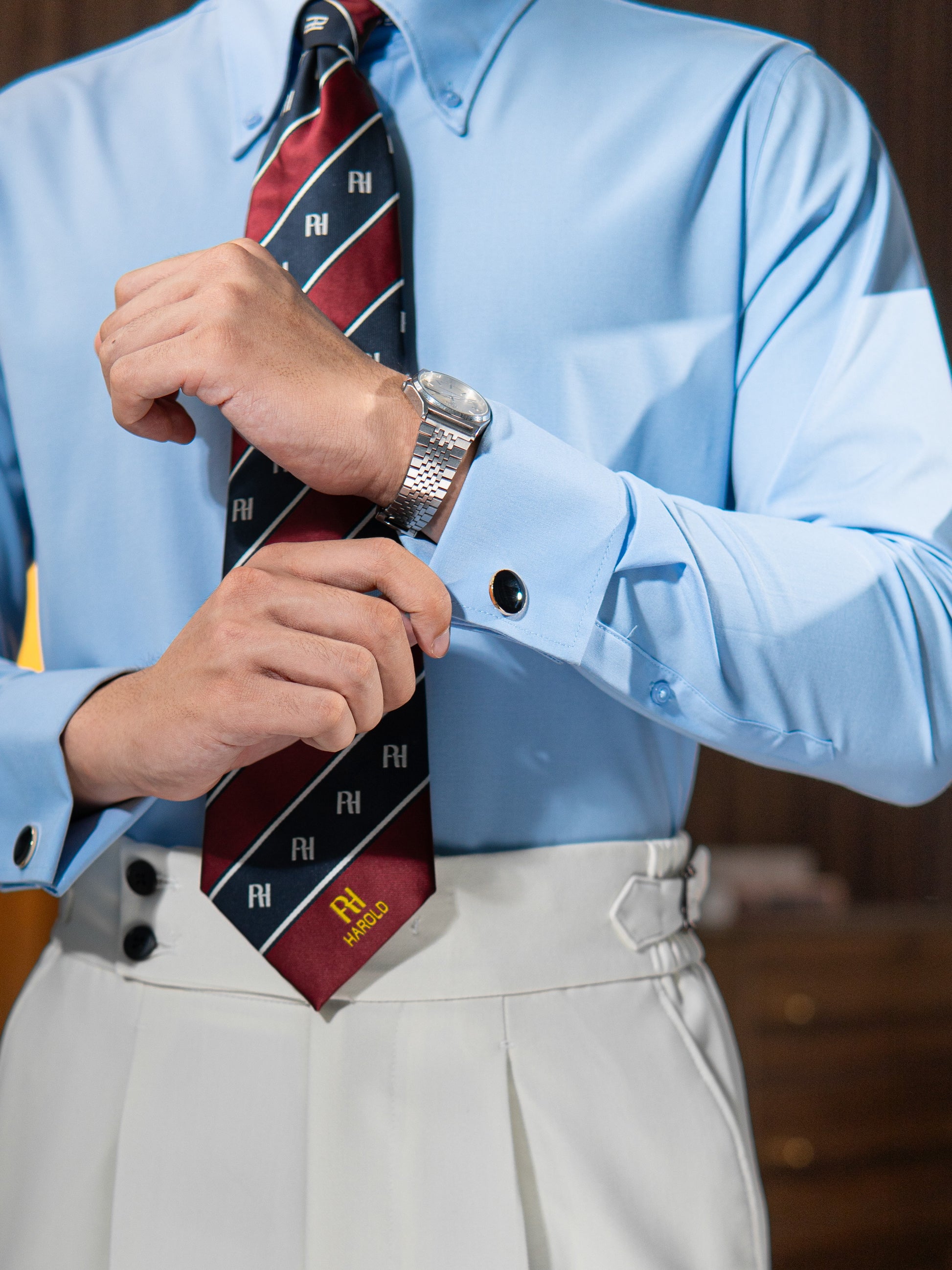 spearpoint collar dress shirt White Spearpoint Collar Shirt with Fine Stripes