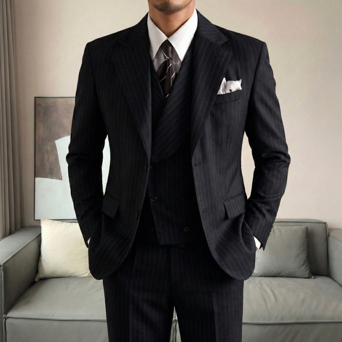 Royal Thames Navy Pinstripe Suit