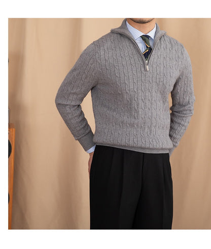 Cable-Knit Zip Neck Sweater