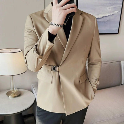 Notch Lapel Suit Jacket with Metal Buttons